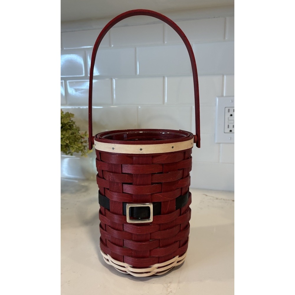 Longaberger Santa Belly Beverage Wine Basket Protector 8"Tall 6" Diameter EUC
